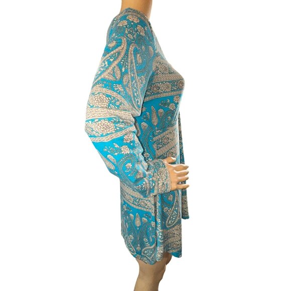 Cestyle Womens Long Sleeve Babydoll Mini-Dress Tunic Paisley Dress Size M Boho - Picture 3 of 8
